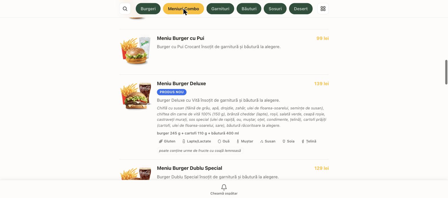 Cât așteaptă clientul până primește meniul?