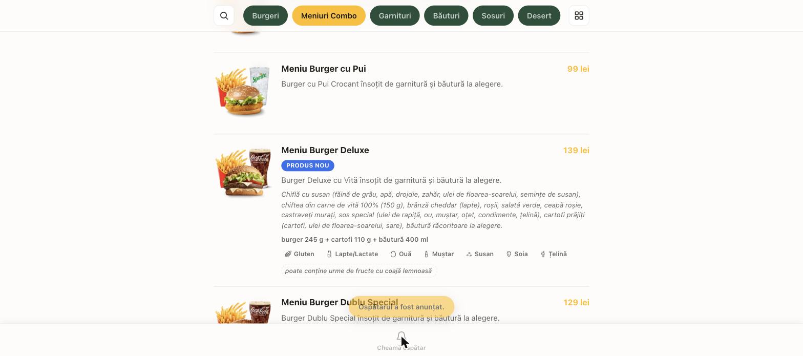 Cât așteaptă clientul până primește meniul?